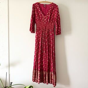 Me 2 Magic Anthropologie Red White Boho Maxi Dress Metallic Stripes Size L